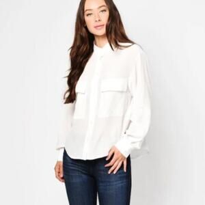 FRAME 100% Silk Clean Safari Shirt in Off White Women's Size Small